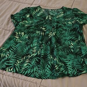 Green Leaf Print Women's Top
